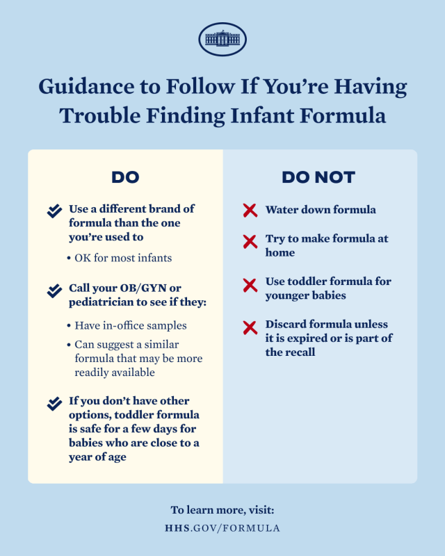 A guidance checklist to follow if you're unable to find infant formula