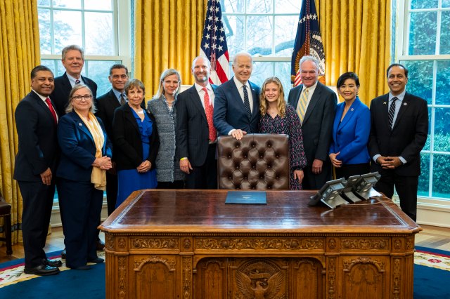 President Joe Biden signs H.R. 1667, the Dr. Lorna Breen Health Care Provider Protection Act, Friday, March 18, 2022, in the Oval Office of the White House. Official White House Photo by Adam Schultz. 